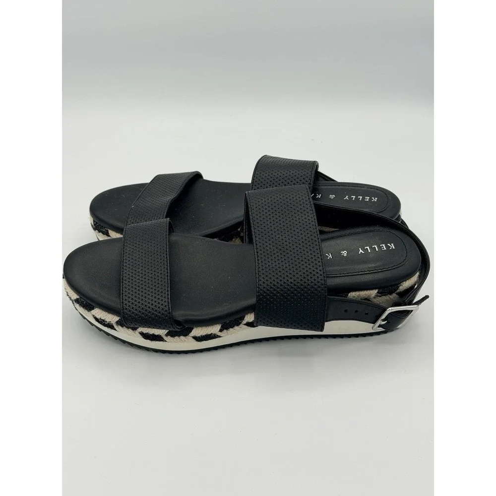 Kelly & Katie Poliana Black White Espadrille Platform Wedge Sandals Womens Sz 7